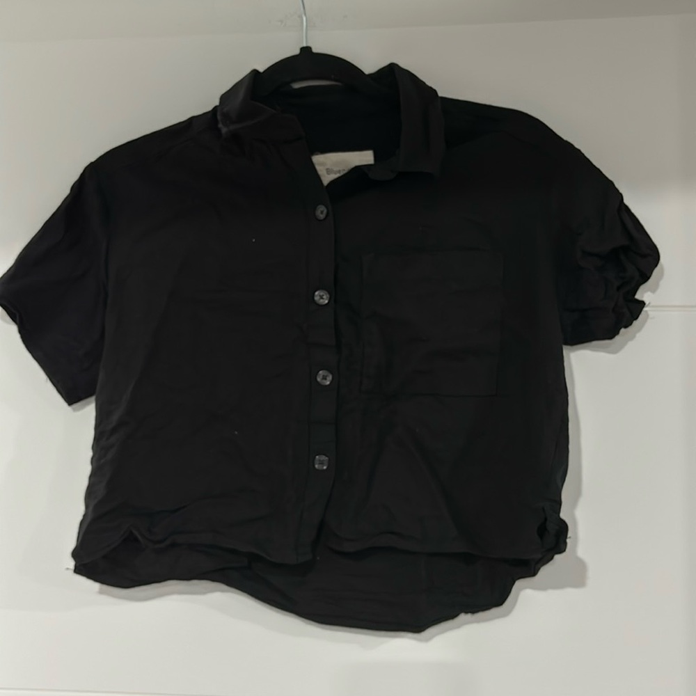 BLUENOTES black linen blend button down shirt